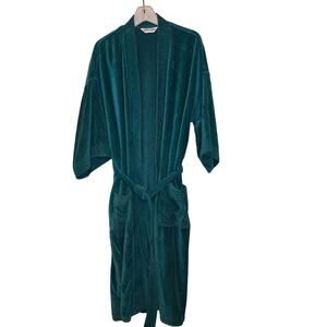 Pierre Cardin Belted Robe Cotton Terry Teal Green Vintage Mens One Size